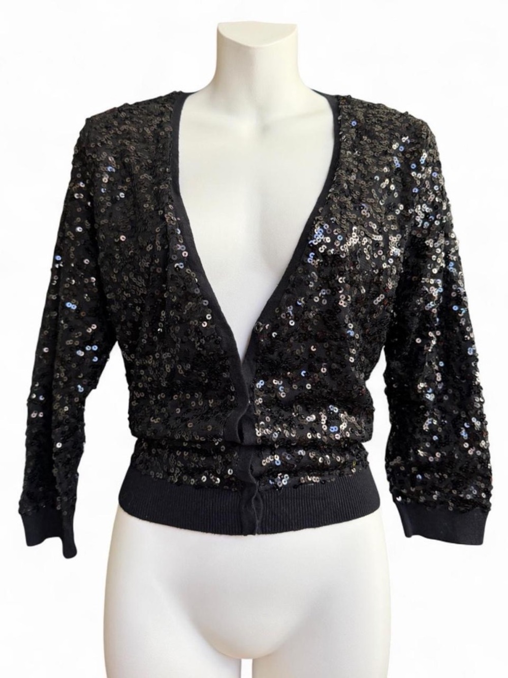 LC Lauren Conrad Black Sequin-Trim Cardigan Sweater